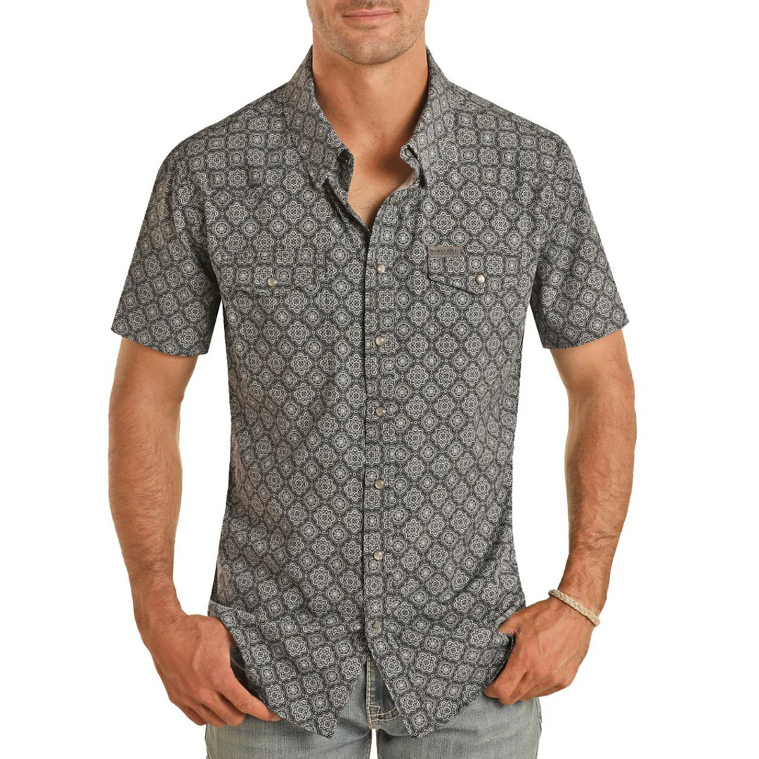 Panhandle Men's Medallion Print Short Sleeve Snap Shirt