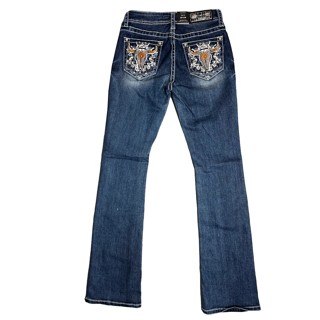 Grace in LA Women's Steerhead Pocket Bootcut Jeans