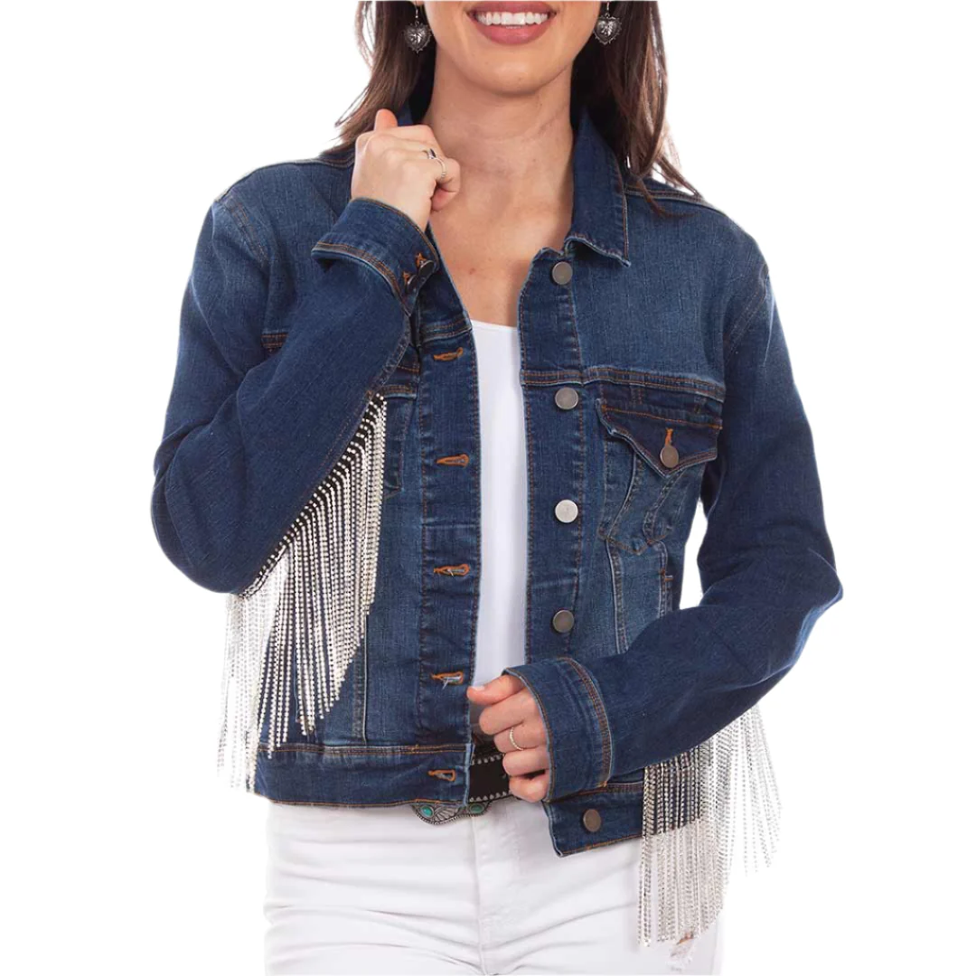 Scully Women's Rhinestone Fringe Jean Jacket
