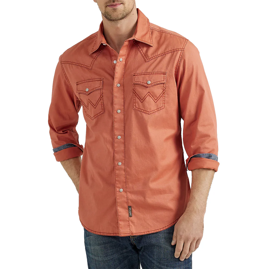 Wrangler Men's Retro Premium Western Snap Solid Shirt