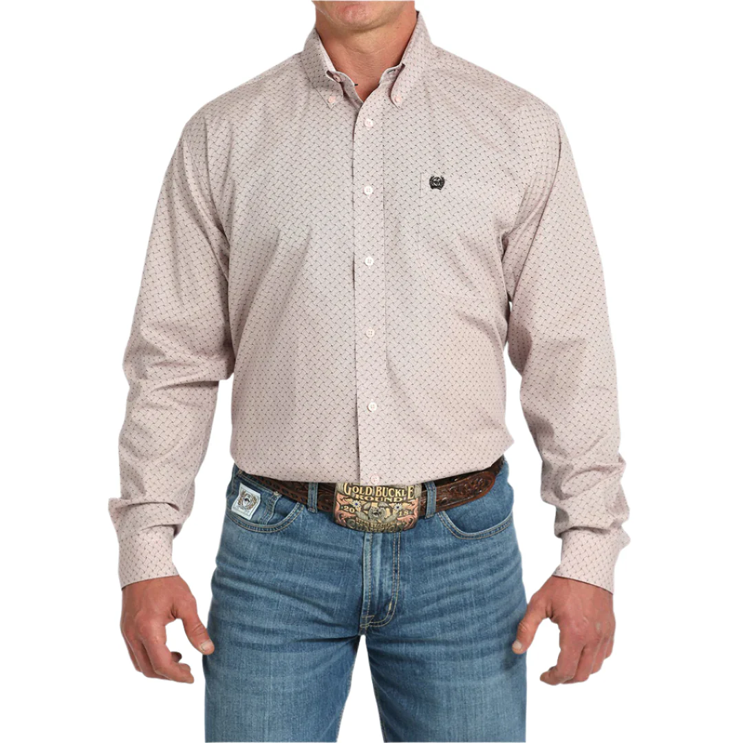 Cinch Men' Basketweave Print Long Sleeve Button Shirt