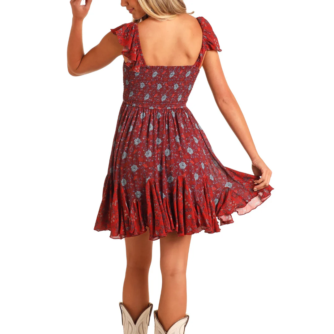 Rock & Roll Denim Floral Mini Dress