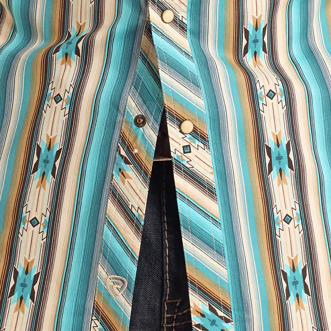 Rock & Roll Denim Men's Aztec Striped Long Sleeve Snap Shirt