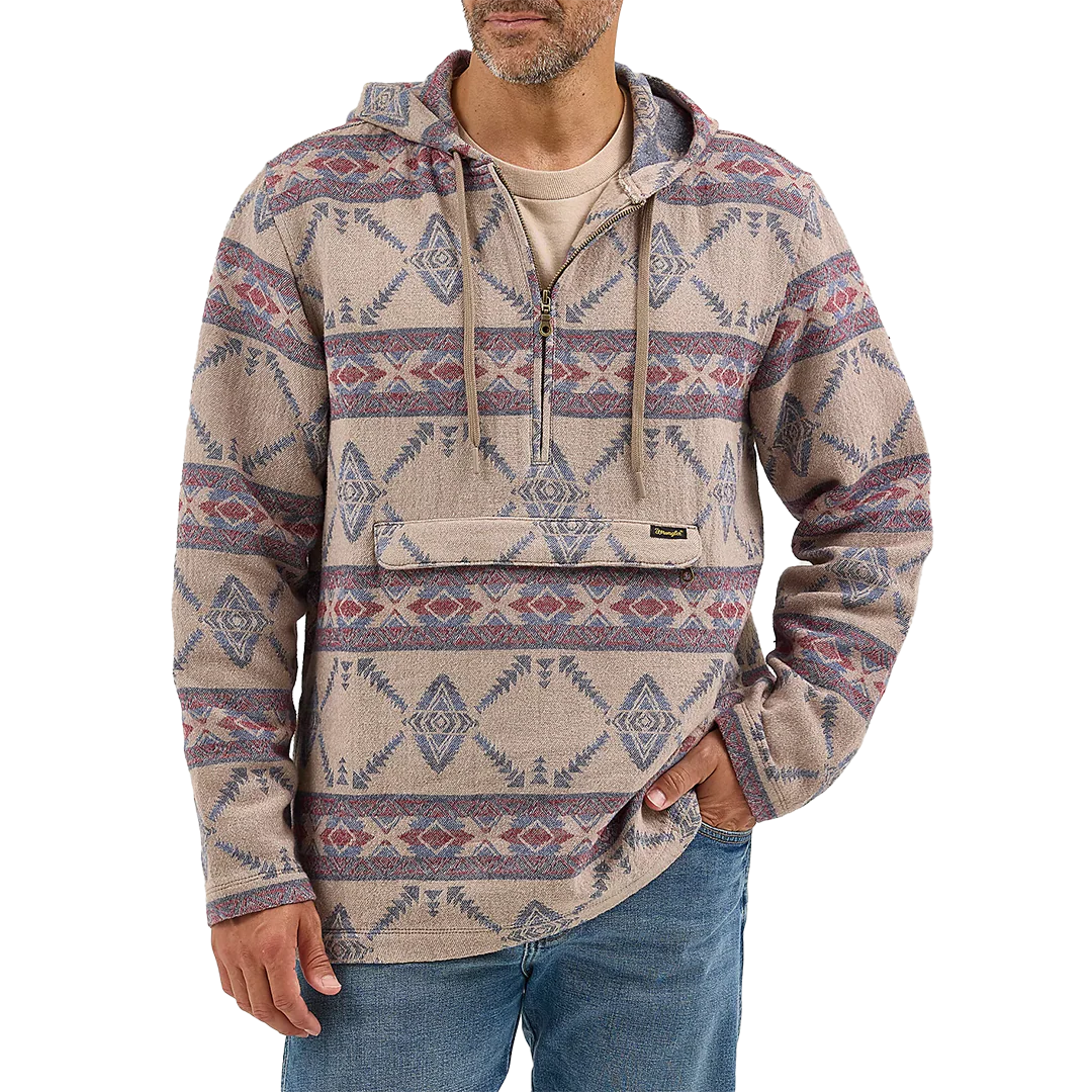 Wrangler Men's Jacquard Quarter Zip Hooded Popover Jacket