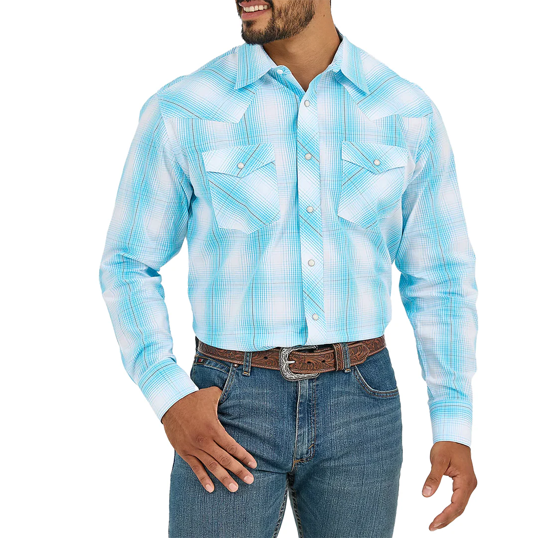 Wrangler Men's 20X Competition Advanced Comfort Plaid Long Sleeve Snap Shirt