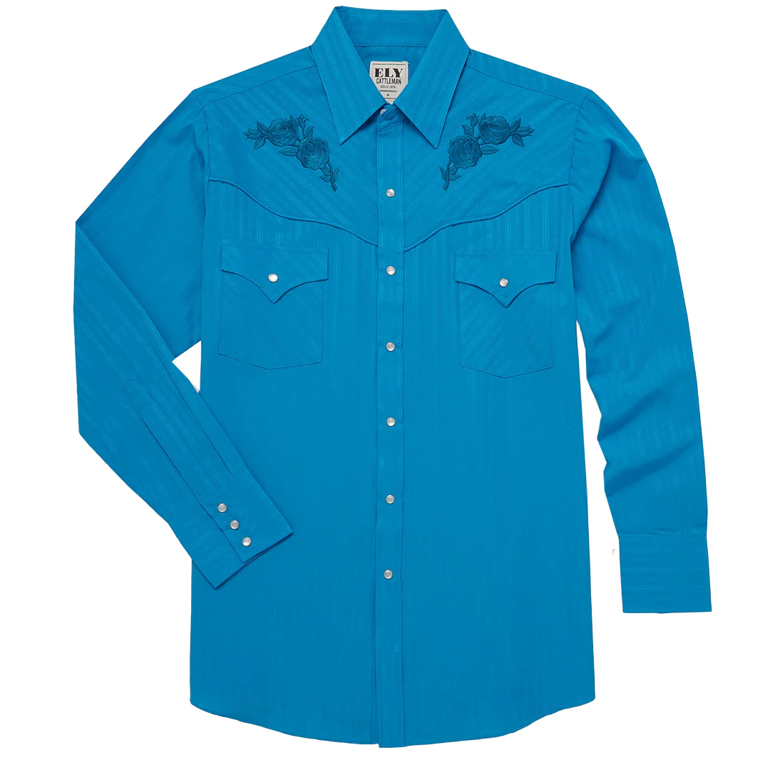Ely Cattleman Men's Rose Embroidery Western Snap Shirt