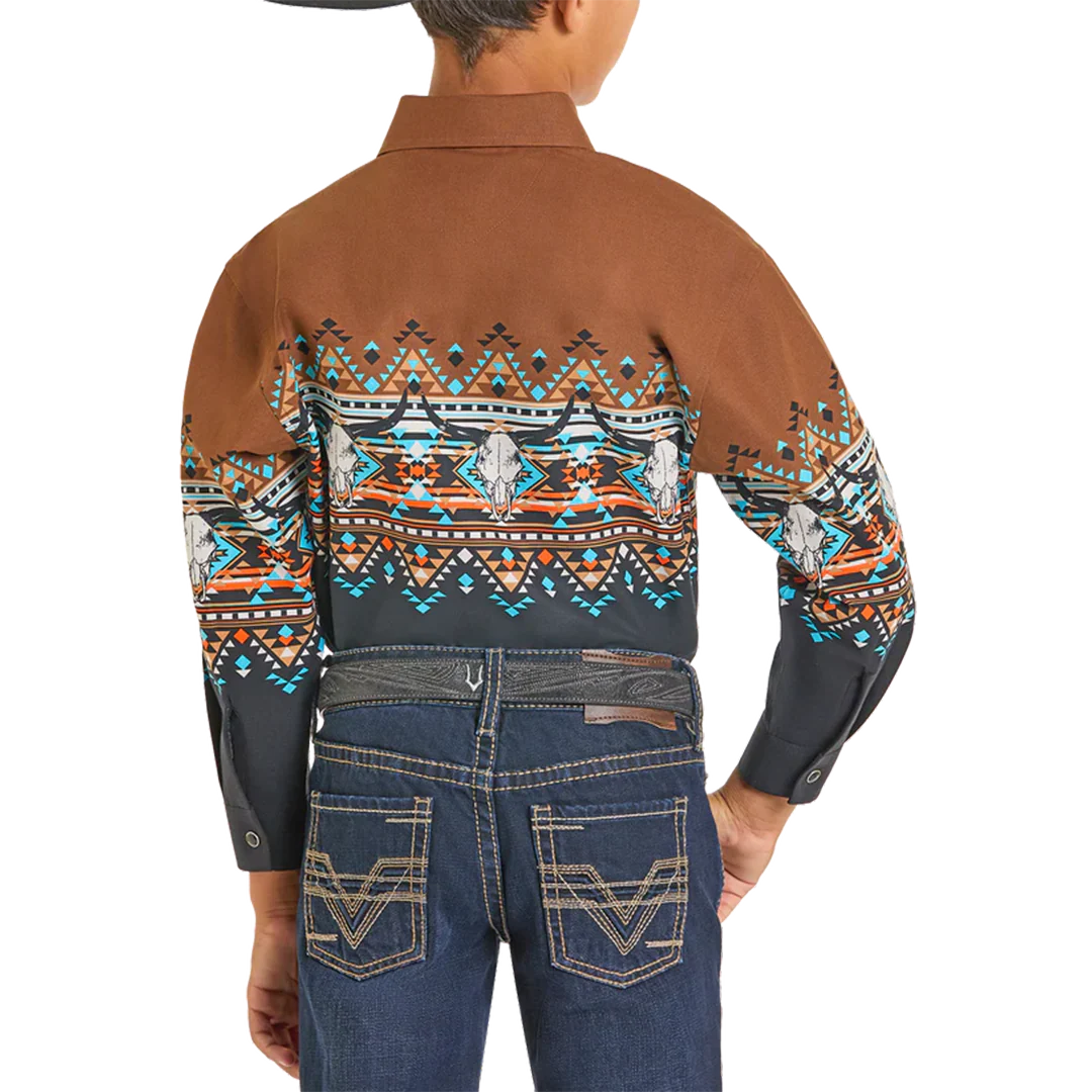 Panhandle Boys' Aztec Border Print Snap Shirt