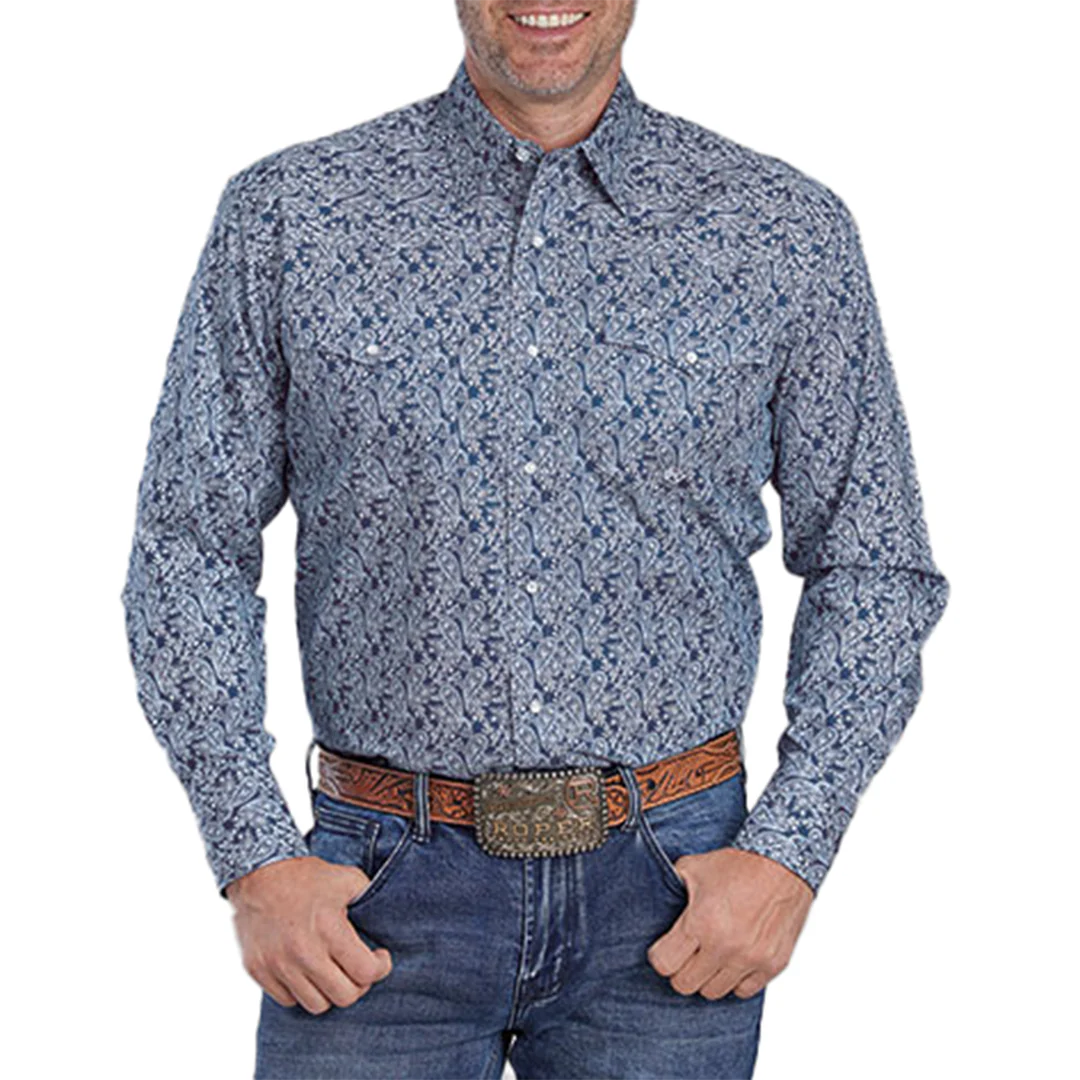 Roper Men's Amarillo Collection Allover Print Long Sleeve Snap Shirt