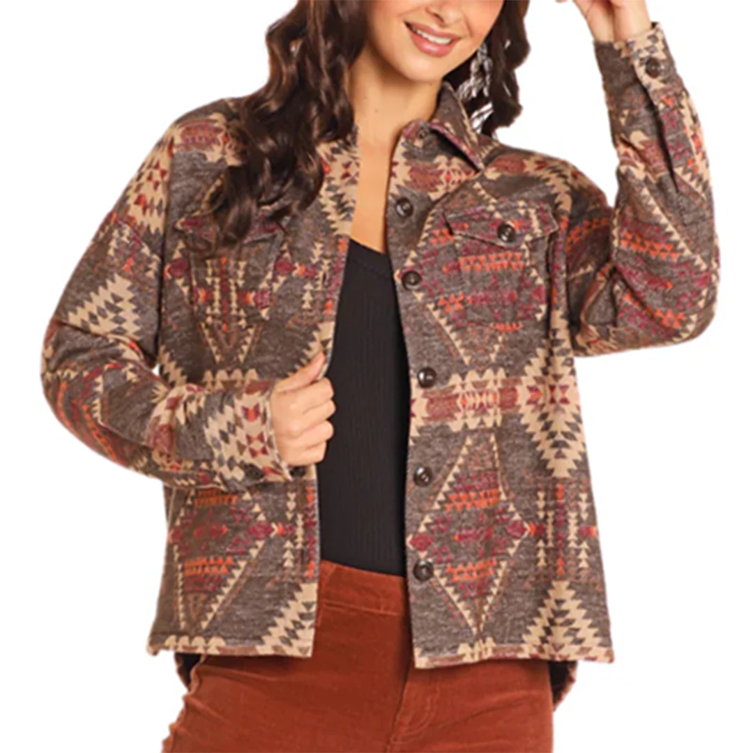 Rock & Roll Denim Women's Aztec Cropped Shirt Jacket