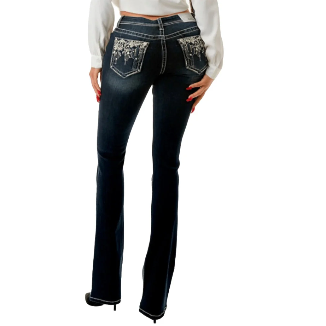 Grace In LA Women's Cactus 3D BootCut Jeans