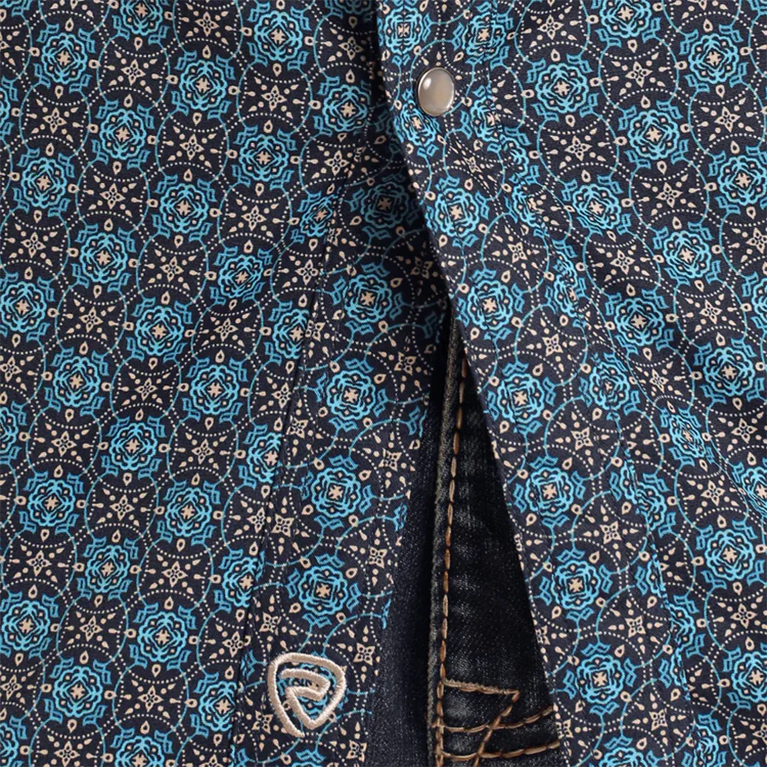 Rock & Roll Denim Men's Medallion Print Long Sleeve Snap Shirt