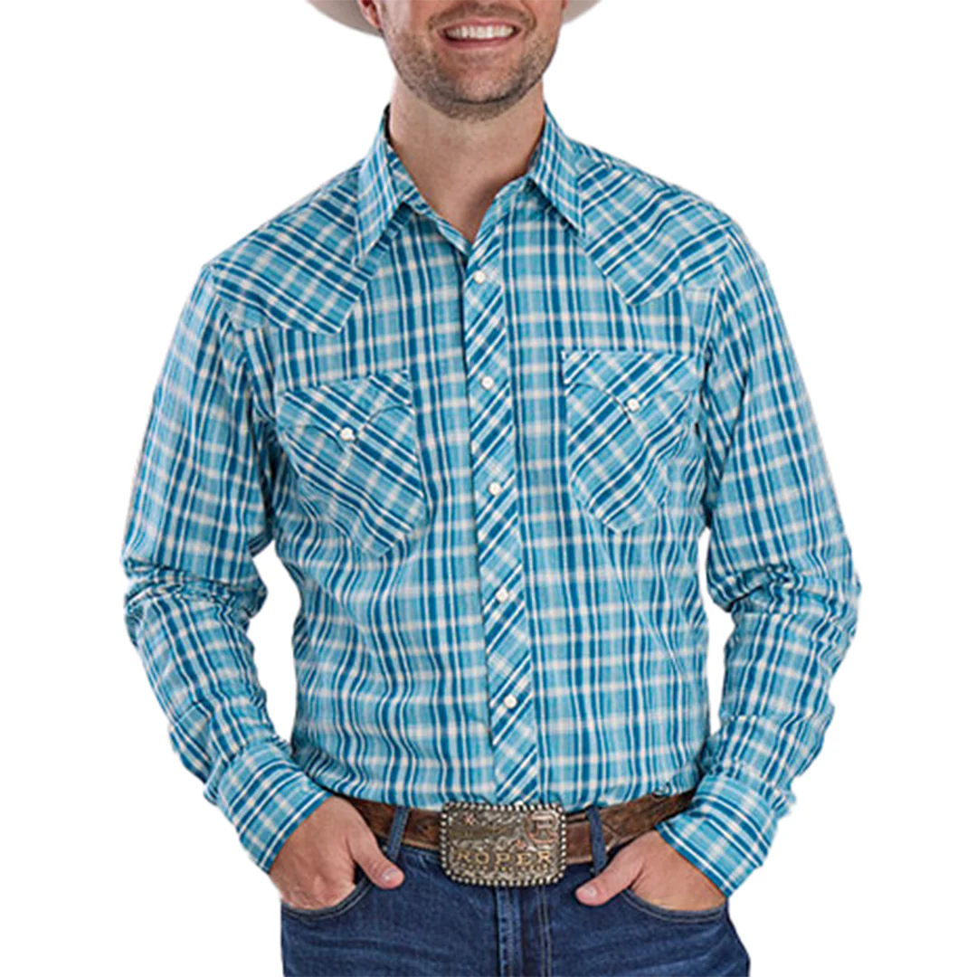 Roper Men's Plaid Long Sleeve Snap Shirt
