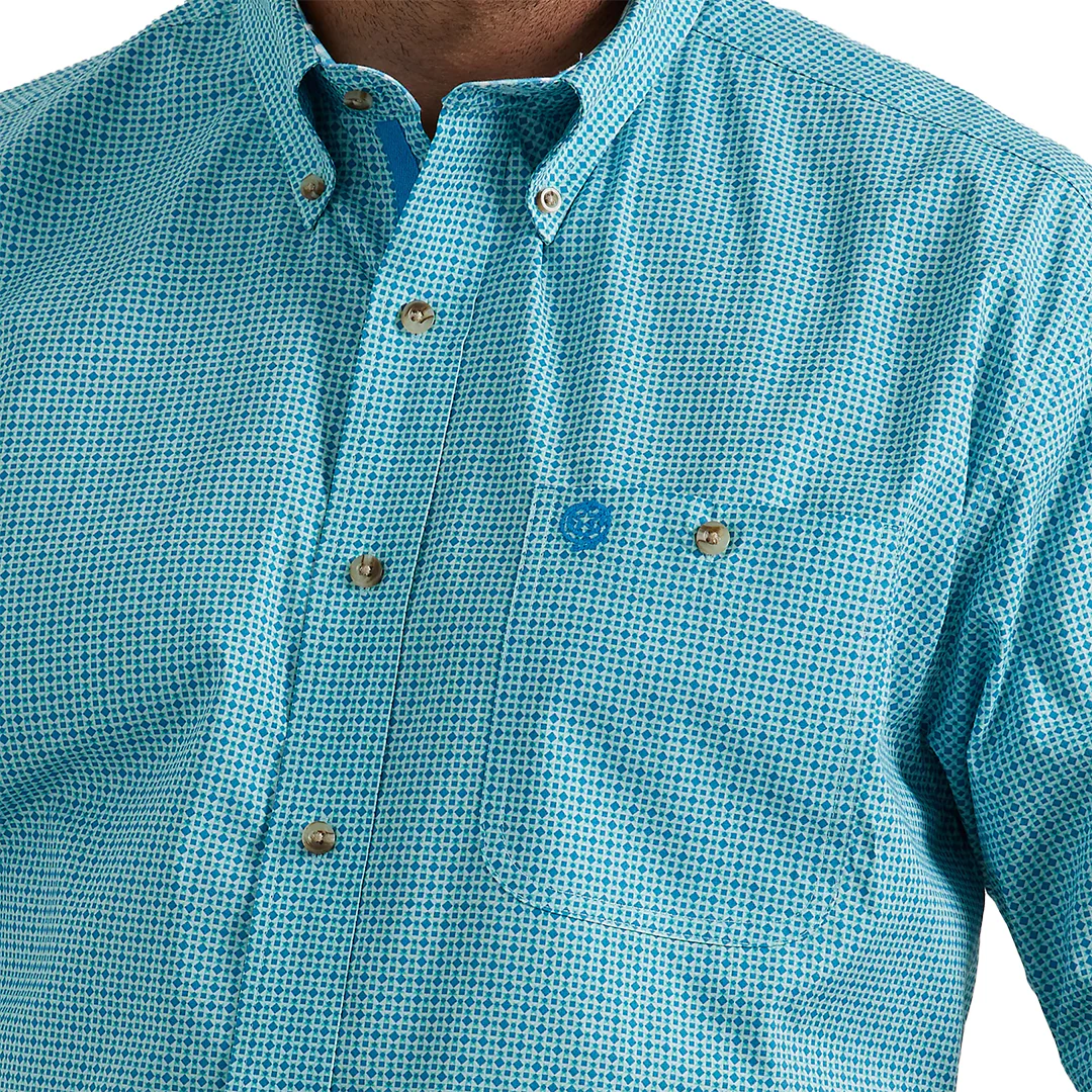 Wrangler Men's George Strait Short Sleeve Button Down Shirt in Cool Green Diamond