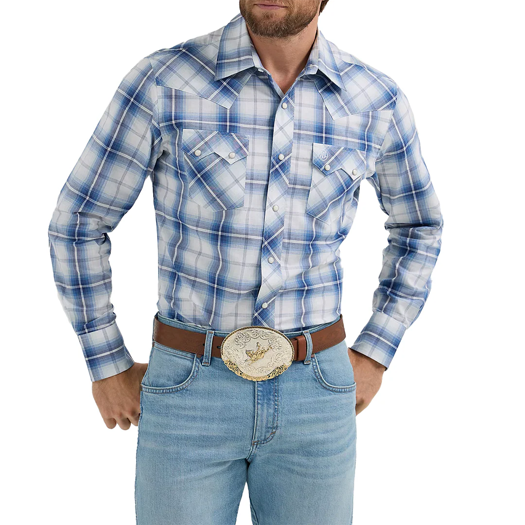 Wrangler Men's Retro Plaid Long Sleeve Snap Shirt