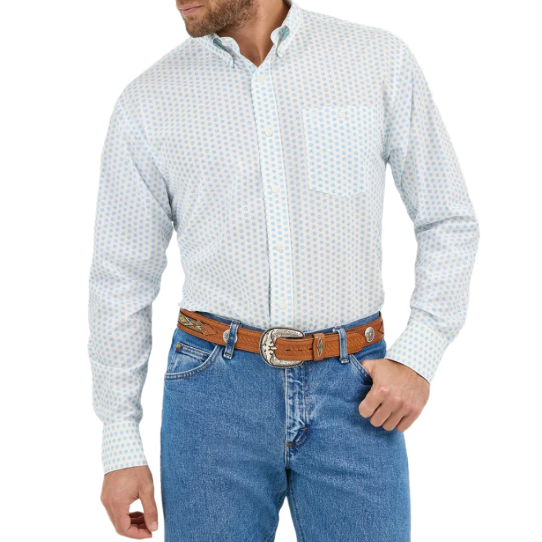 Wrangler Men's Relaxed Fit Geometric Print Long Sleeve Button Shirt