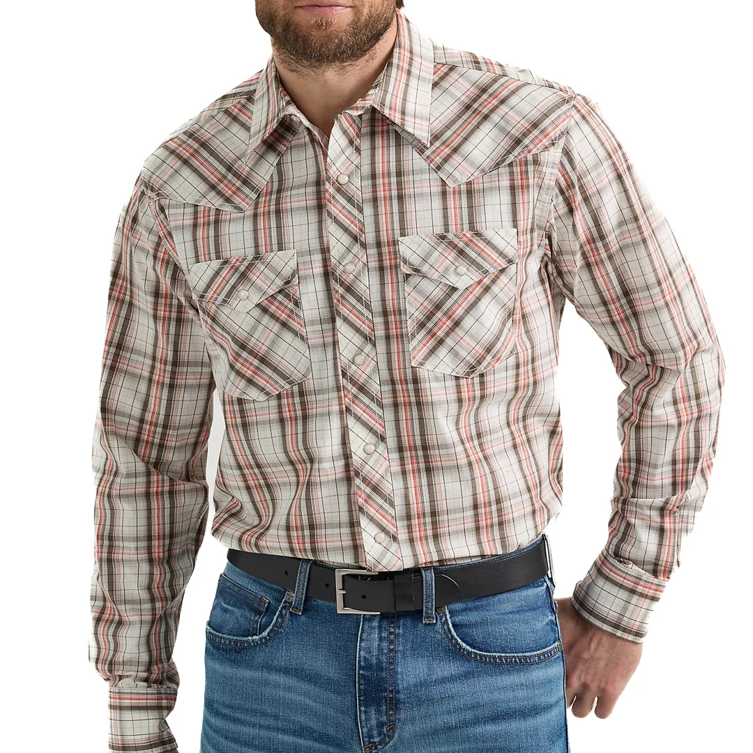 Wrangler Men's 20X Competition Plaid Snap Shirt In Brown