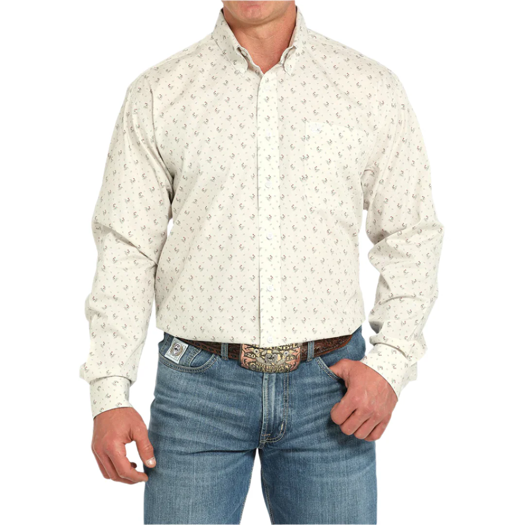 Cinch Men's Rooster Print Long Sleeve Button Shirt