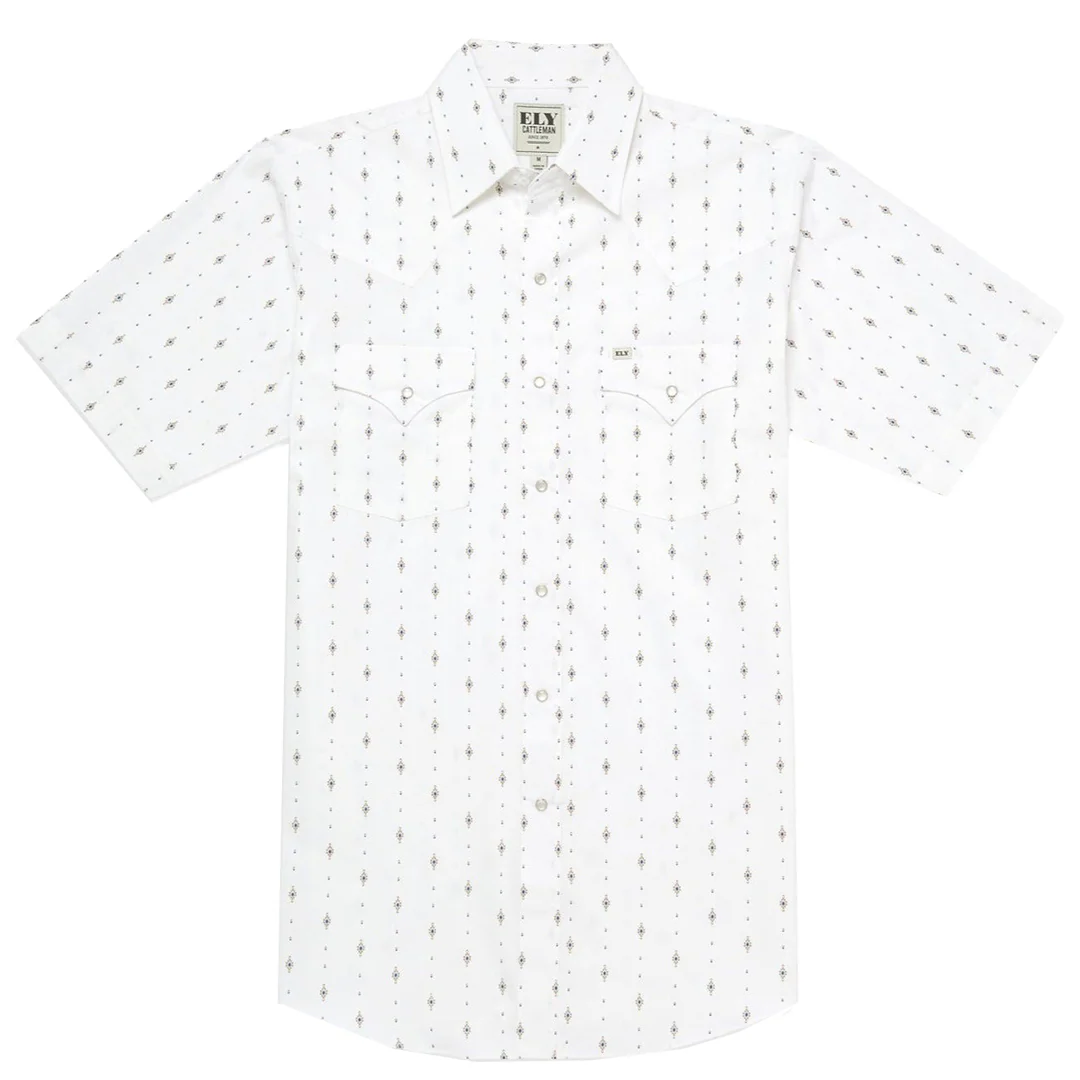 Ely Cattleman Men's Short sleeve Diamond Aztec Print Western Snap Shirt
