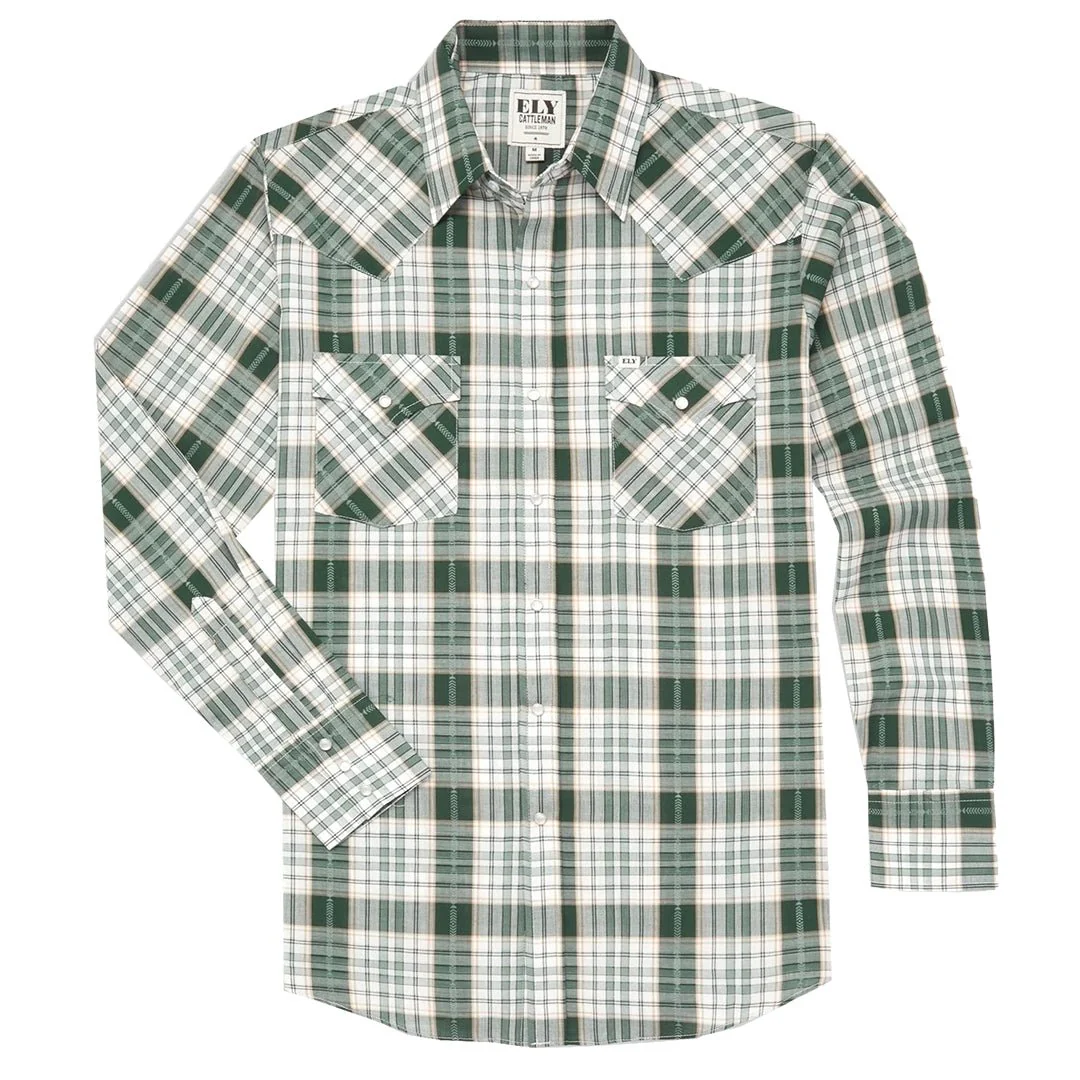 Ely Cattleman Men's Textured Aztec Plaid Western Long Sleeve Snap Shirt