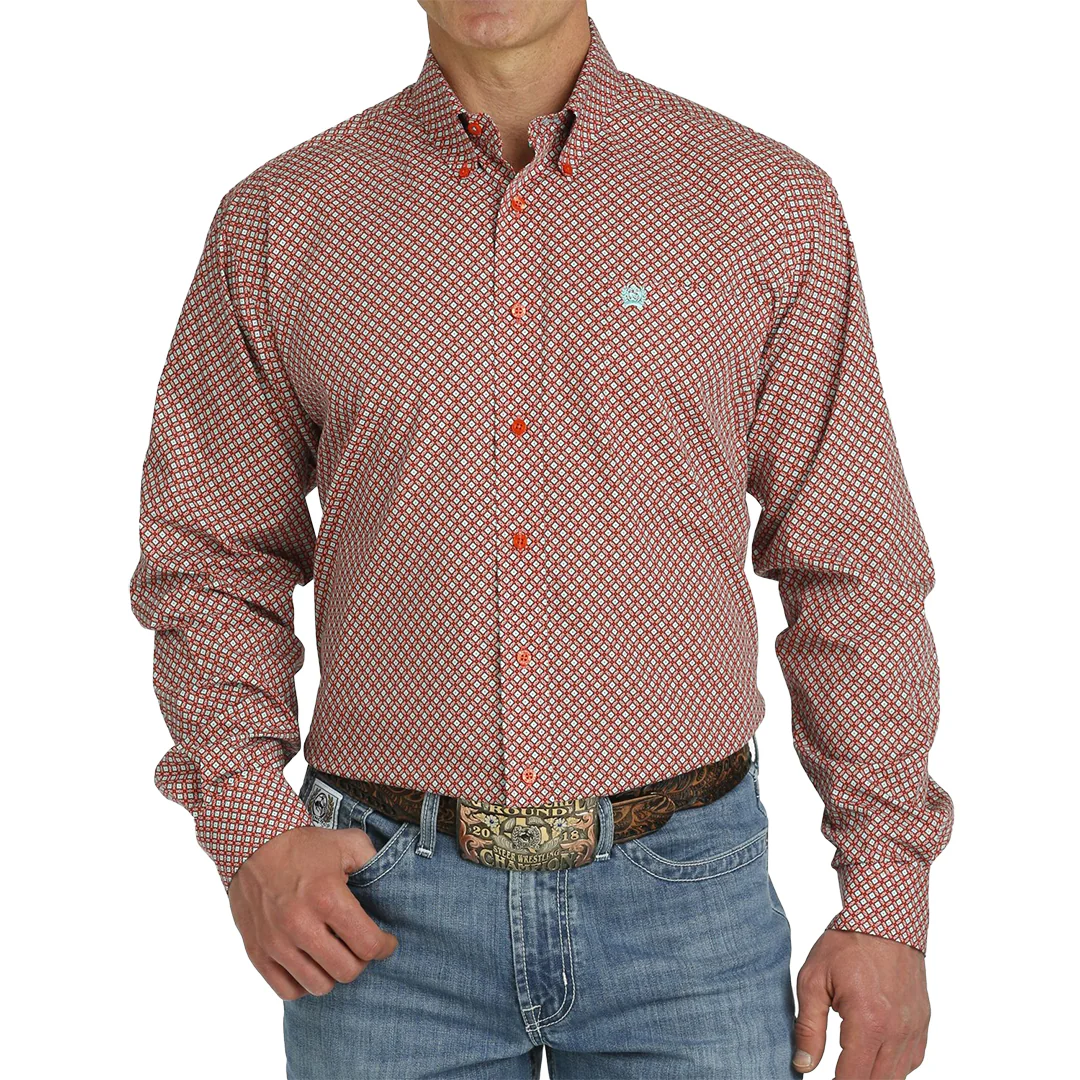 Cinch Men's Geometric Print Button-Down Western Red Shirt