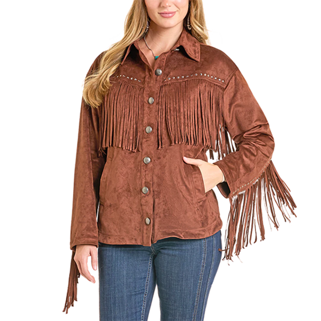 Rock & Roll Denim Women's Microsuede Fringe Shacket