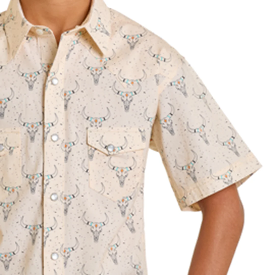 Rock & Roll Denim Boys' Longhorn Short Sleeve Snap Shirt