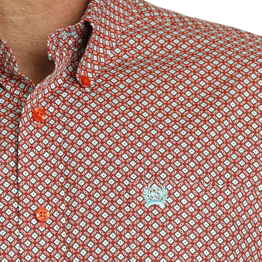 Cinch Men's Geometric Print Button-Down Western Red Shirt