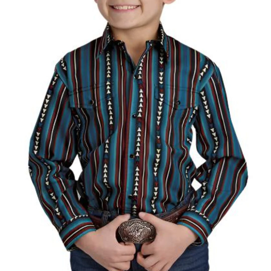 Roper Boys' Vertical Striped Print Long Sleeve Snap Shirt