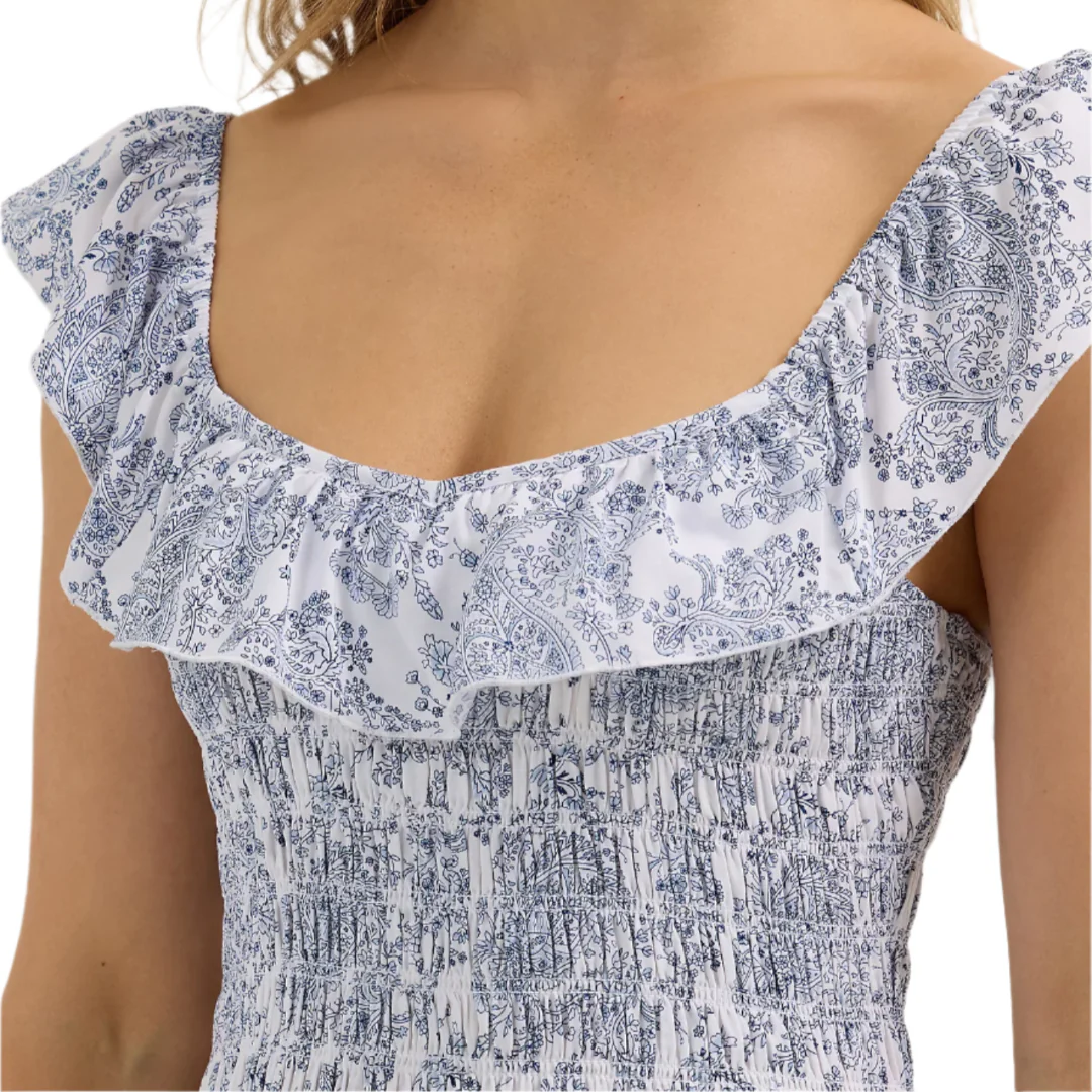 Wrangler Women's Smocked Bodice Ruffle Dress