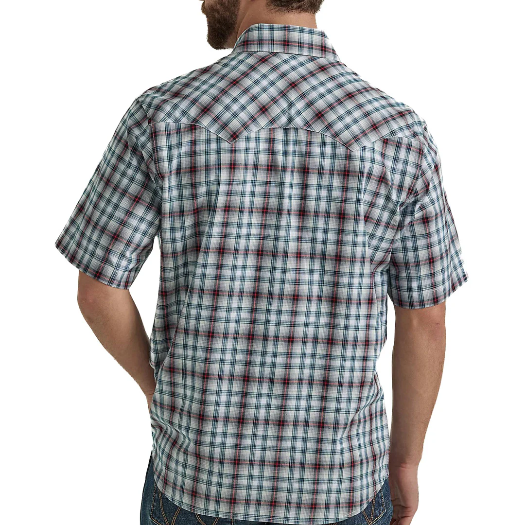 Wrangler Men's Retro Short Sleeve Plaid Snap Shirt In Blue