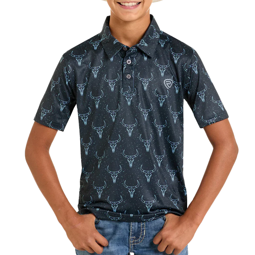 Rock & Roll Denim Boys' Longhorn Print Short Sleeve Polo