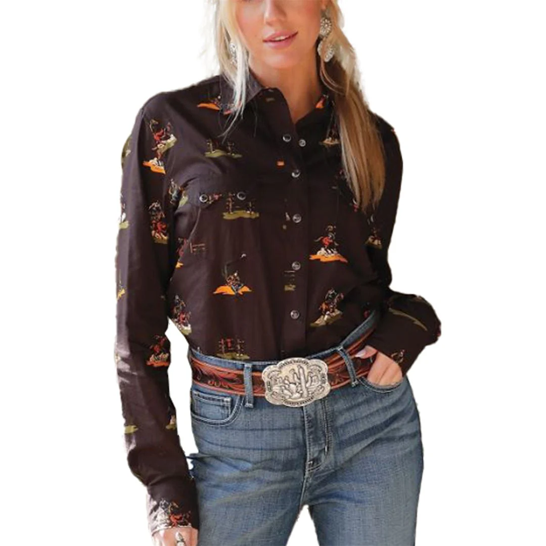 Cruel Denim Women's Ranch Print Pearl Snap Shirt