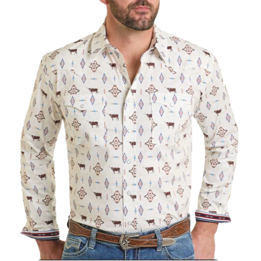 Rough Stock Men's Steer Head Print Long Sleeve Snap Shirt