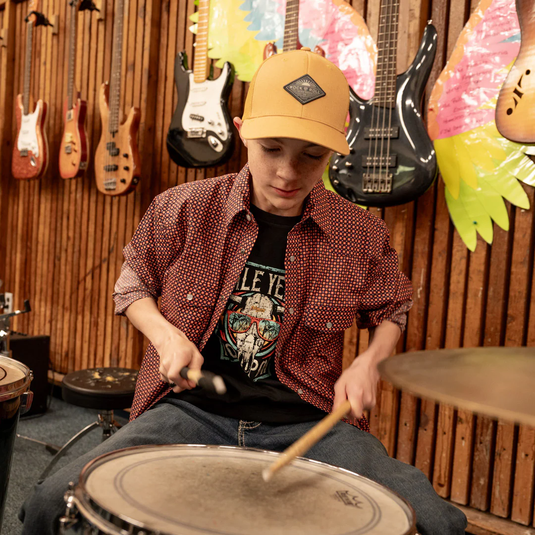 Rock & Roll Cowboy Boys' Diamond Print Long Sleeve Snap Shirt