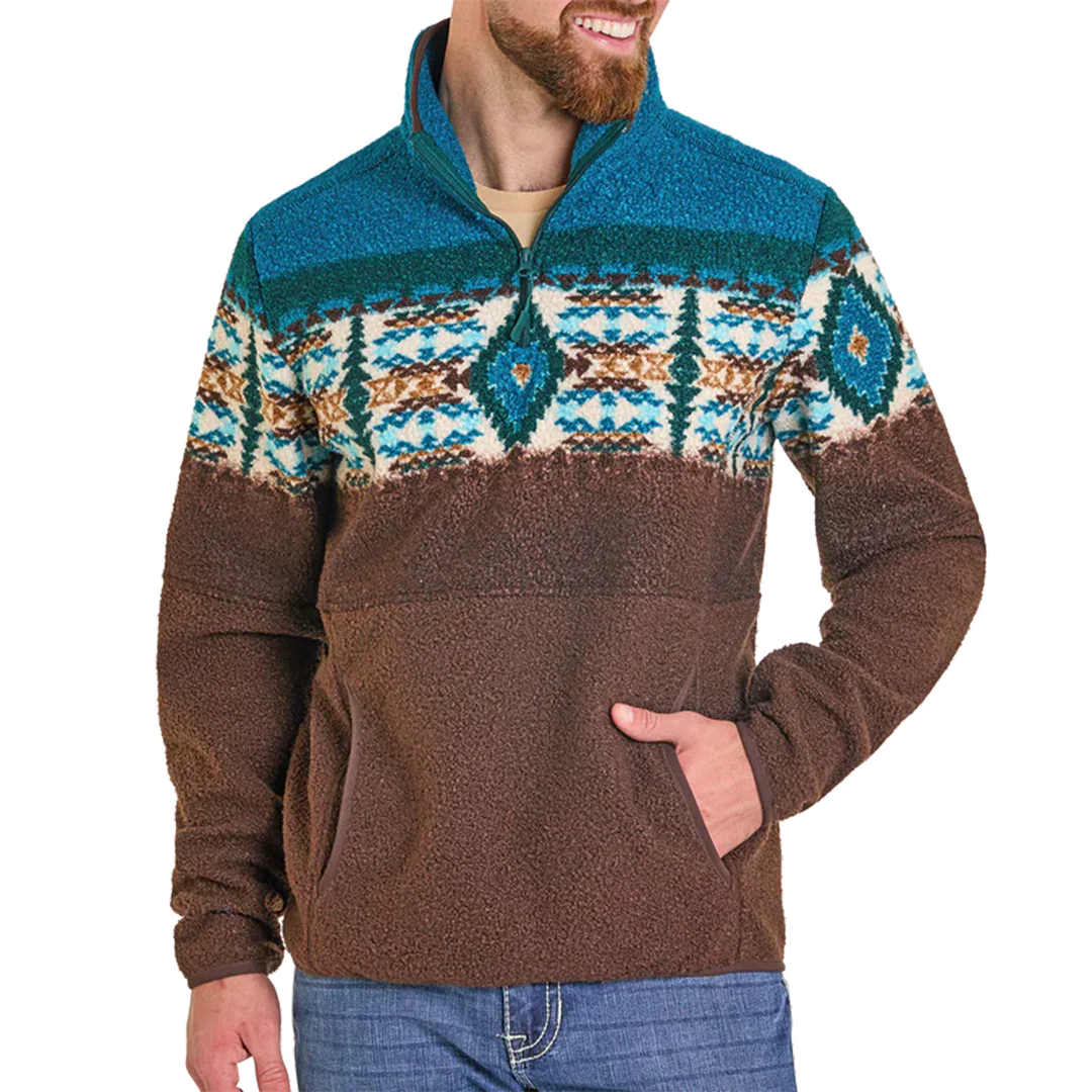 Powder River Outfitters Men's Aztec Border Berber Quarter Zip Pullover