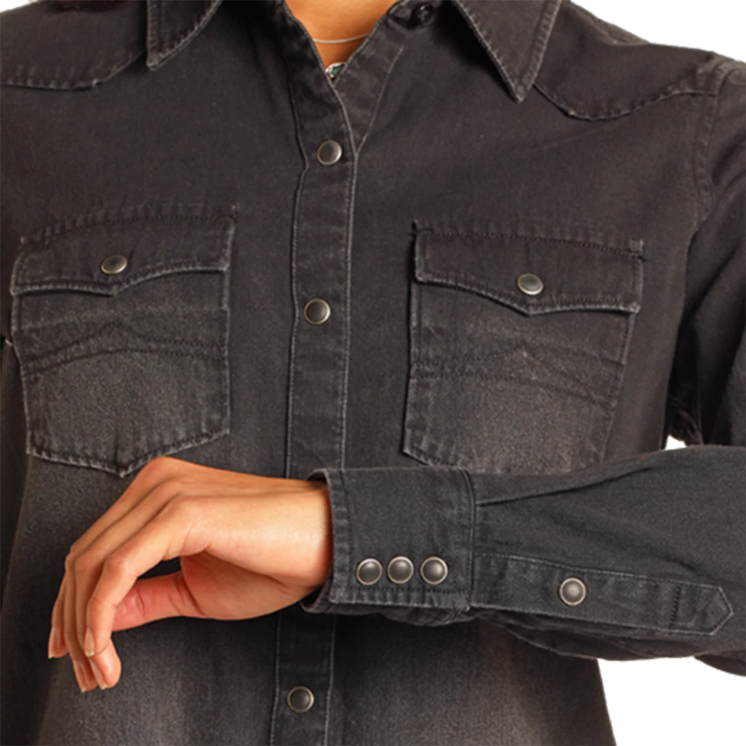 Rock & Roll Denim Women's Black Denim Long Sleeve Shirt