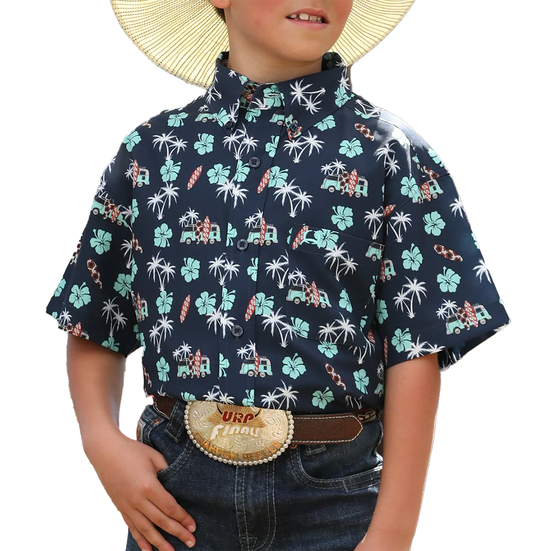 Cinch Boys' Palm Tree Short Sleeve Button Shirt