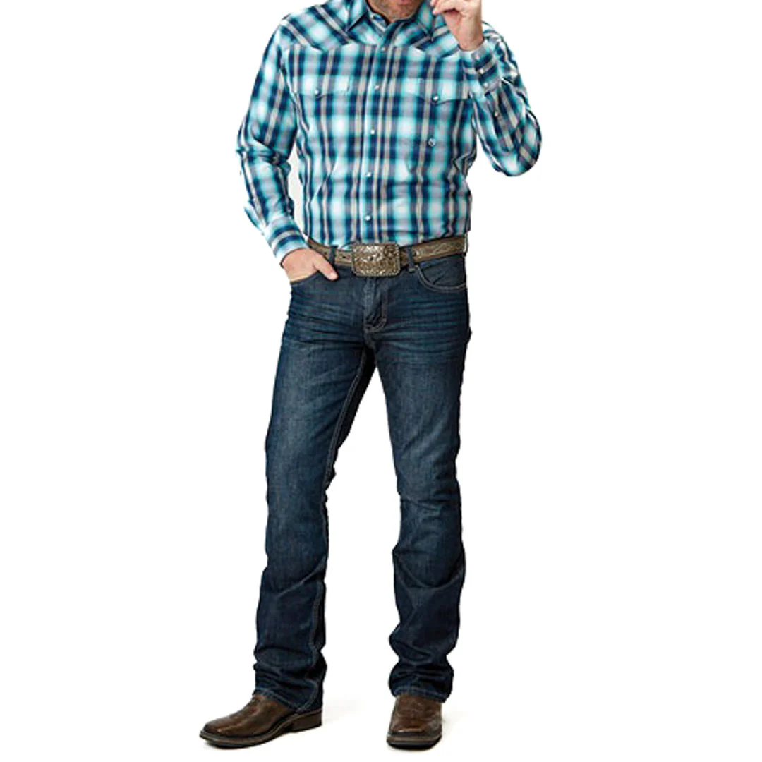 Roper Men's Plaid Snap Shirt In Turquoise