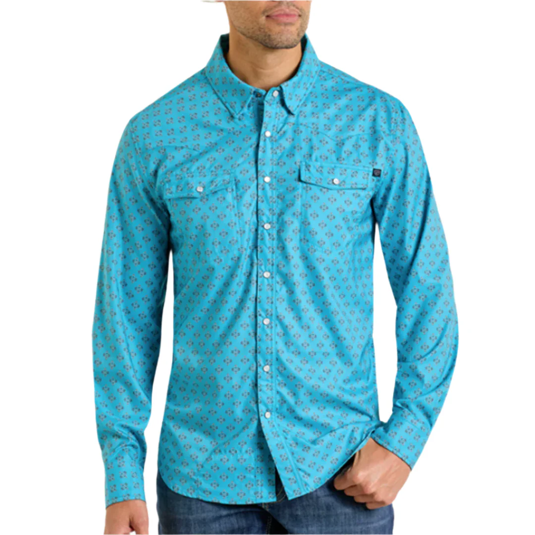Rock & Roll Denim Men's Geometric Print Long Sleeve Snap Shirt