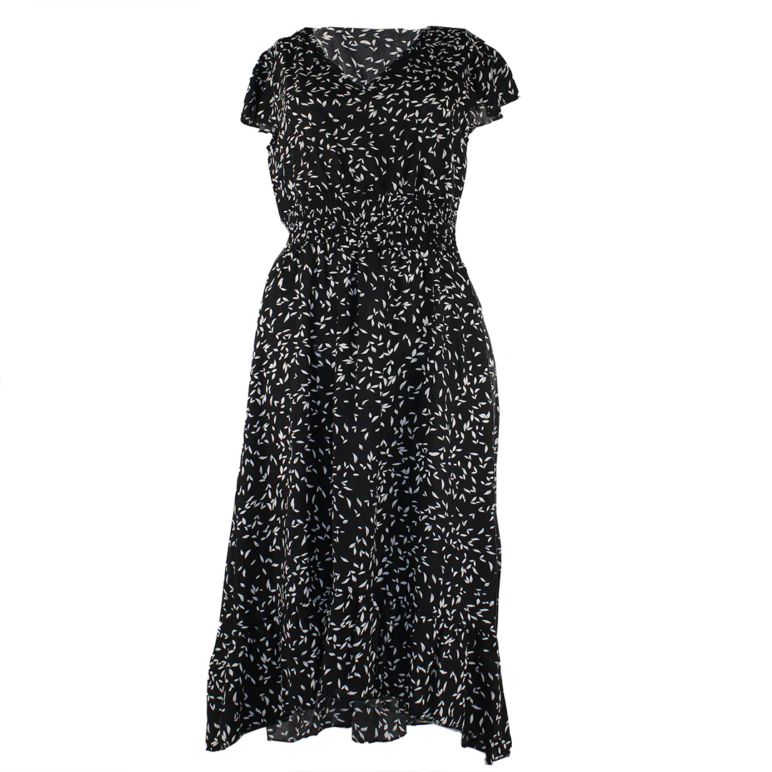 En/Kay Women's Black W/ Print Leaf Maxi Dress