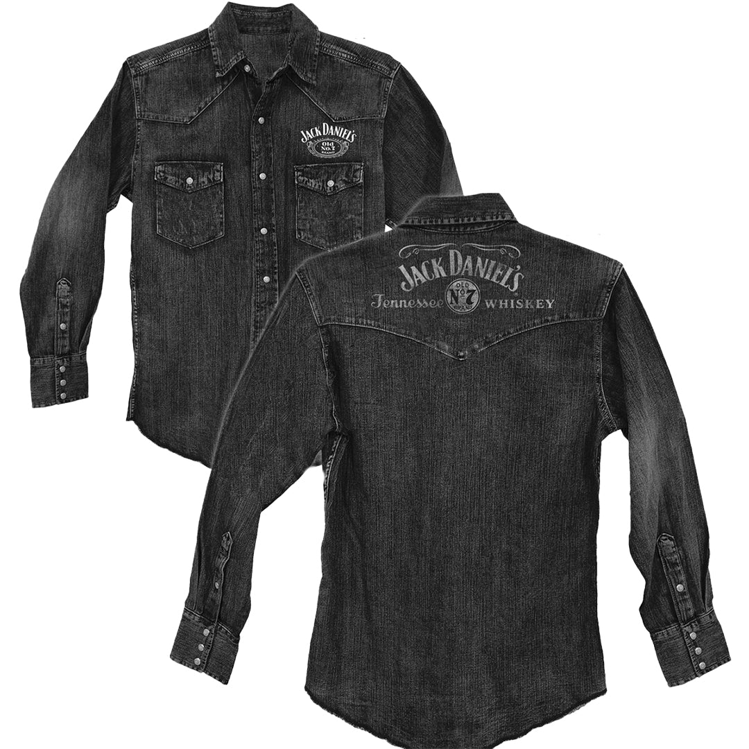Jack Daniels Black Denim Long Sleeve Snap Shirt