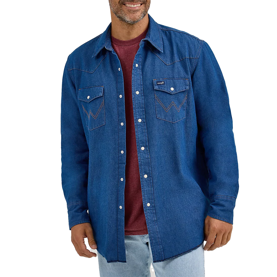 Wrangler Men's Flannel Lined Solid Long Sleeve Snap Workshirt