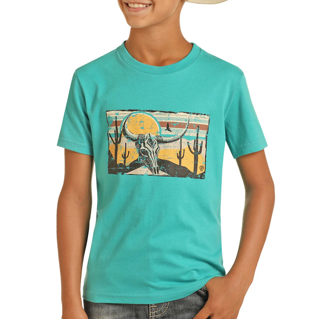 Rock & Roll Cowboy Boys' Turquoise Skull & Desert Graphic T-Shirt