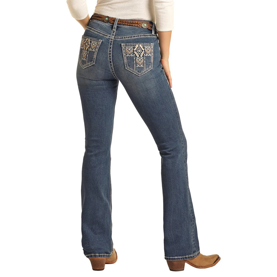 Rock & Roll Denim Women's Aztec Embroidered Regular Fit Bootcut Jeans
