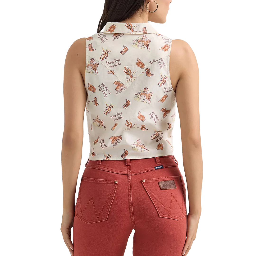 Wrangler Women's Bold Printed Sleeveless Tie Front Shirt