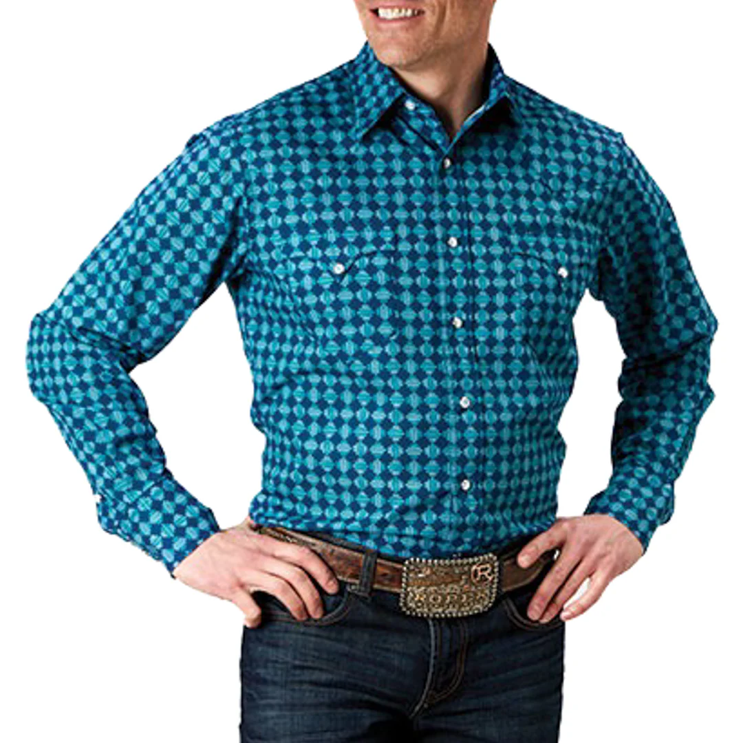 Roper Men's Pattern Snap Shirt In Blue