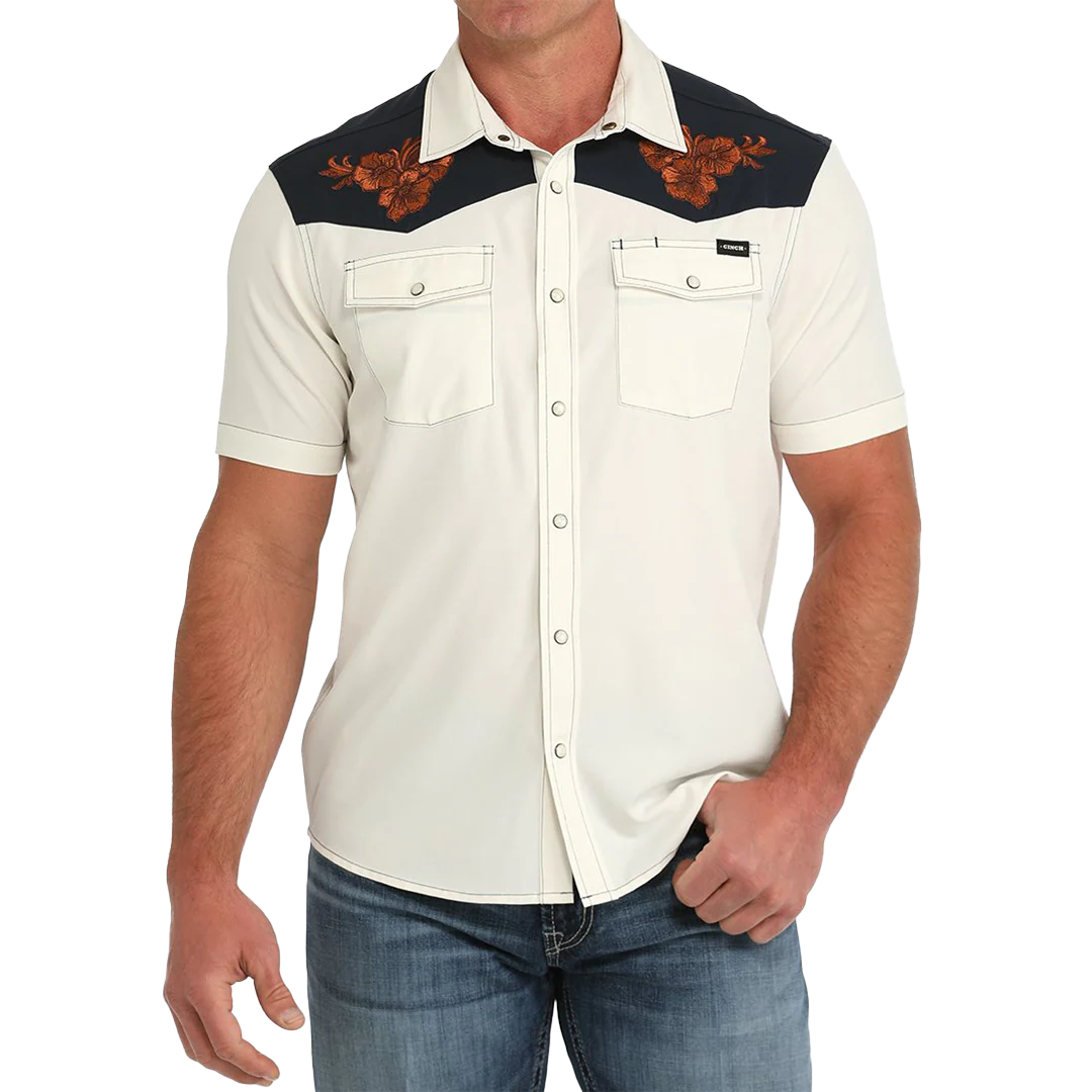 Cinch Men's Arenaflex Tooled Leather Camp Short Sleeve Snap Shirt