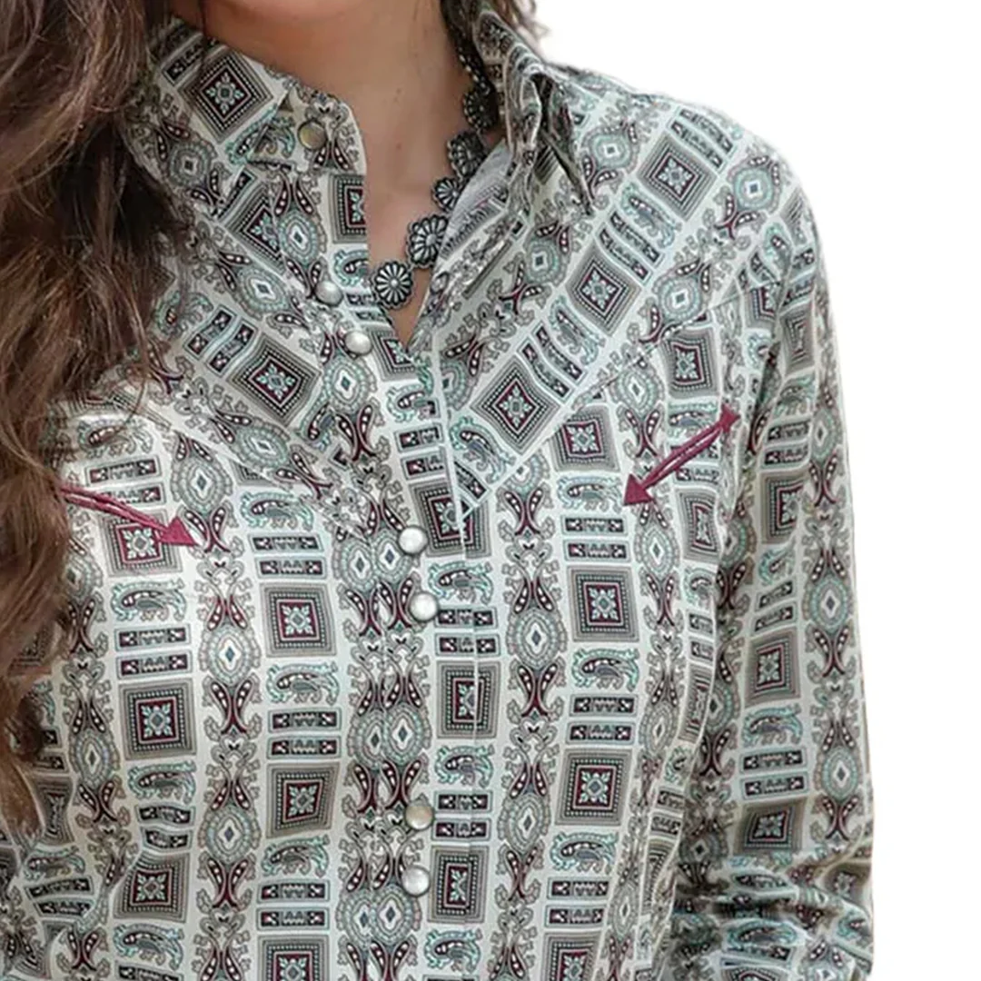 Cruel Denim Women's Western Long Sleeve Print Snap Shirt