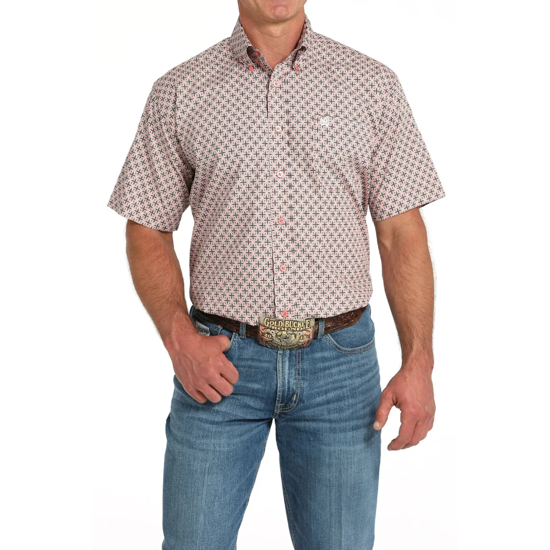 Cinch Men' Geometric Print Short Sleeve Button Shirt