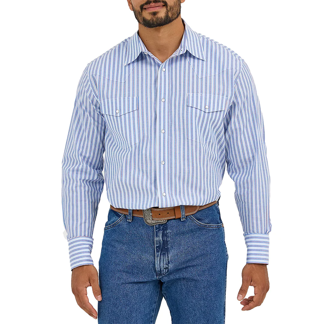 Wrangler Men's Wrinkle Resist Stripe Long Sleeve Snap Shirt